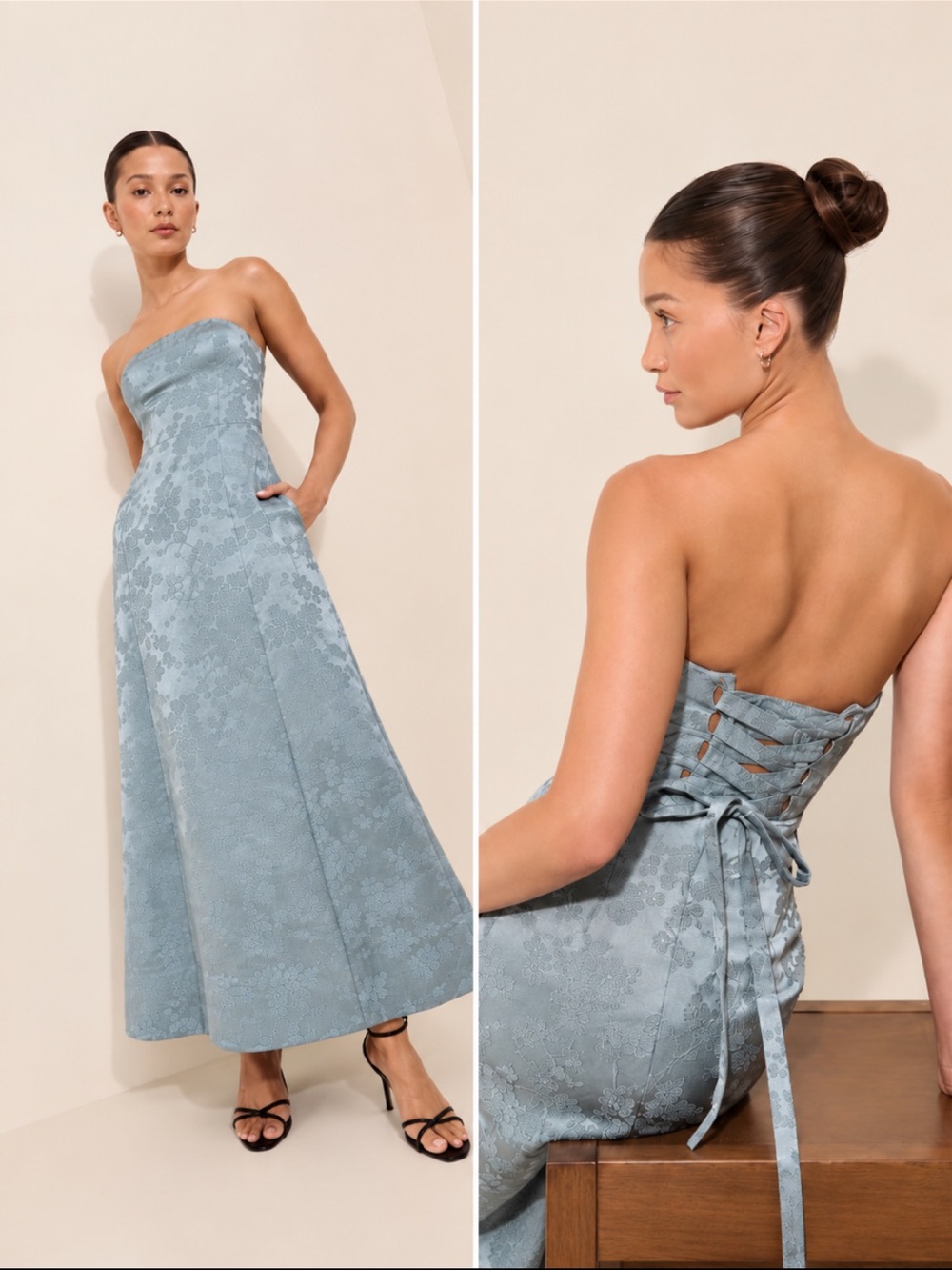 Anthropologie Mare Mare Dress Piper Jacquard Corset Strapless Maxi in Blue